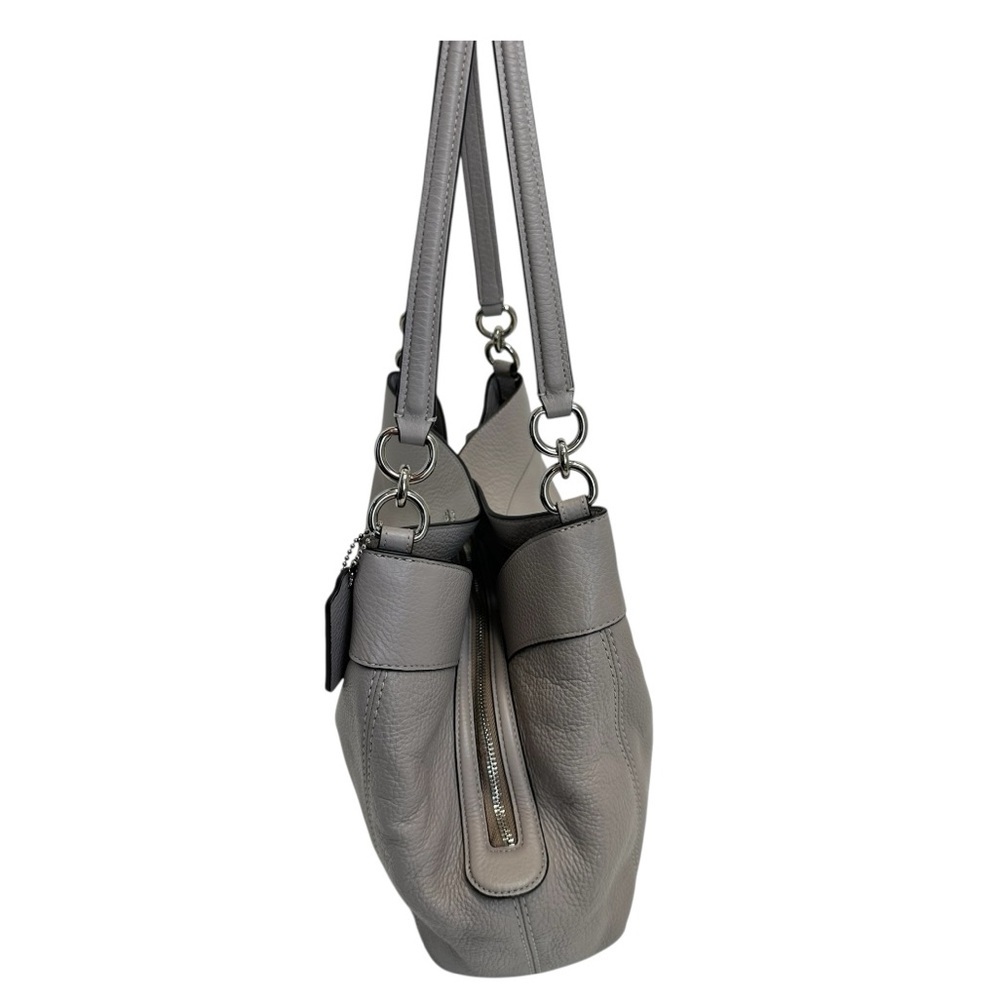 COACH Lexy Grey Birch Pebble Leather Shoulder Bag Large Silver Hardware NWT $398 - Picture 5 of 9